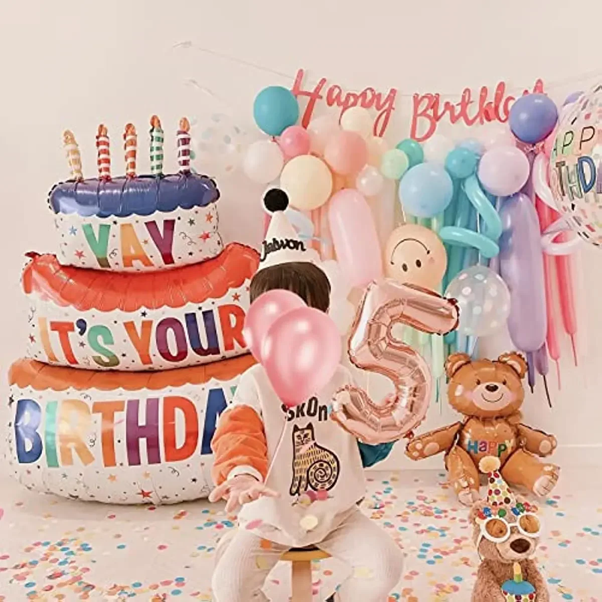 1PC 102x63cm Colorful Cake Foil Balloons Printed IT\'S YOUR BIRTHDAY Three-Layer Mylar Helium Birthday Party Supplies