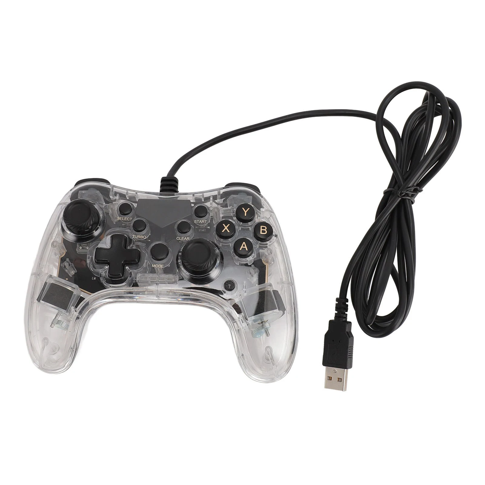 Wired Gamepad Transparent Game Controller Wake Up 6 Axes Gyroscope Turbo Burst with RGB Light for IOS PC for Switch for PS3