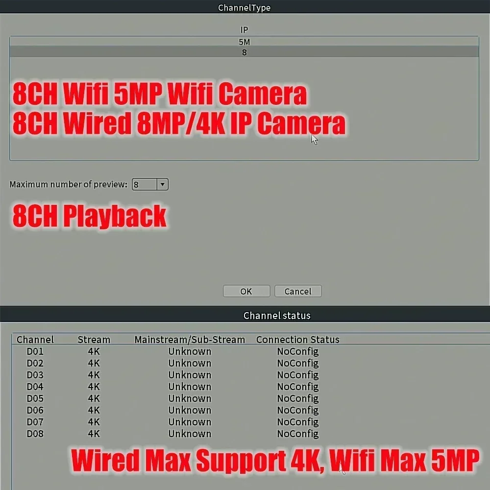 Nuevo WiFi NVR HD Wifi 5MP 8CH con cable 8MP Mini grabadora de vídeo H.265 detección de rostro humano compatible con aplicación ICSEE Wifi cámara de seguridad