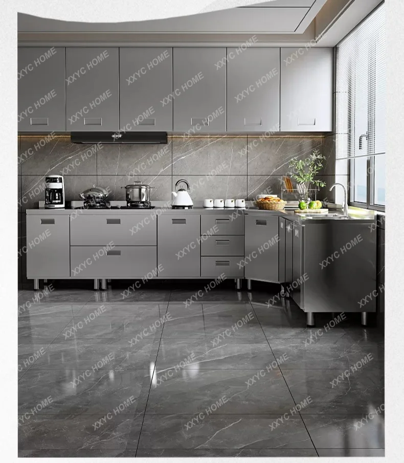 

Stainless steel cabinet overall thickened kitchen side cabinet household storage small apartment simple integrated cabinet