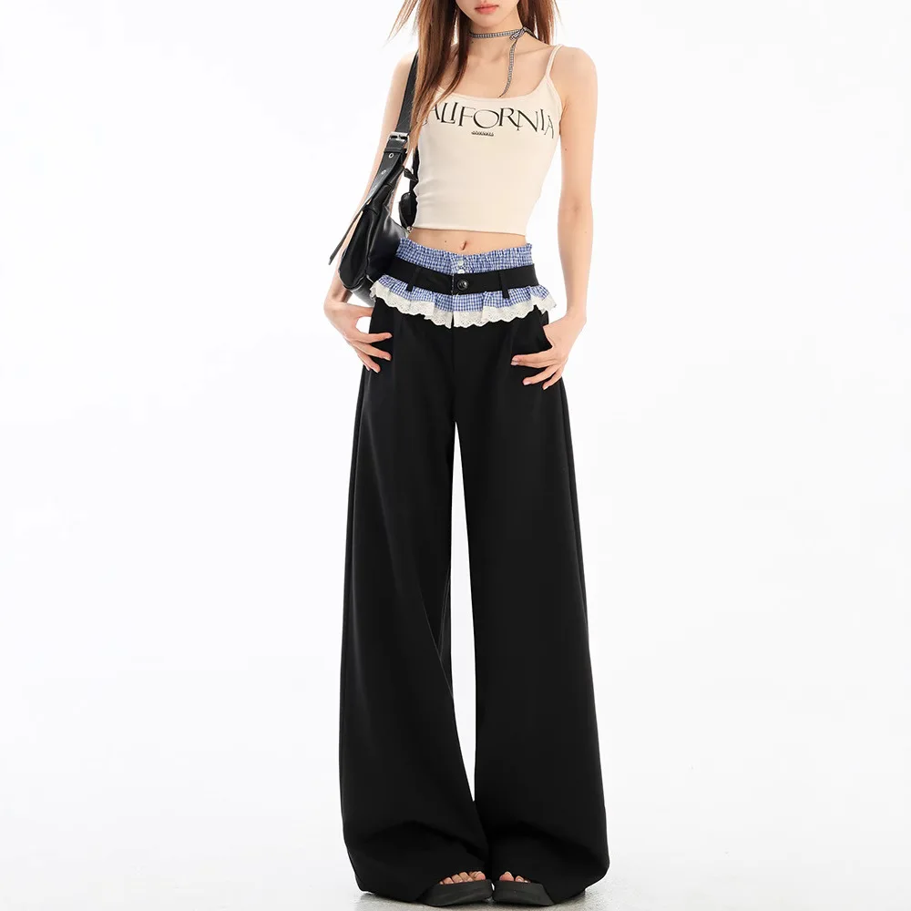 

Casual Lace Splicing Lace Pants Women's New Slim Trousers with Drapey Feel Advanced Loose Casual Pants Trendy
