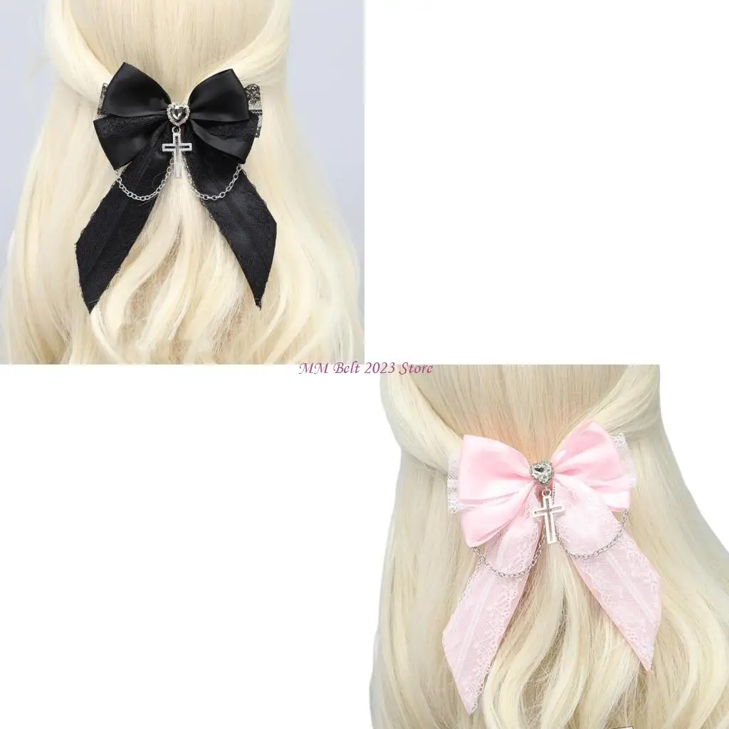 

49ME Crossed Pendant Hair Clip 2000s Hair Bows Female Hair Shaping Tool Punk Accessory