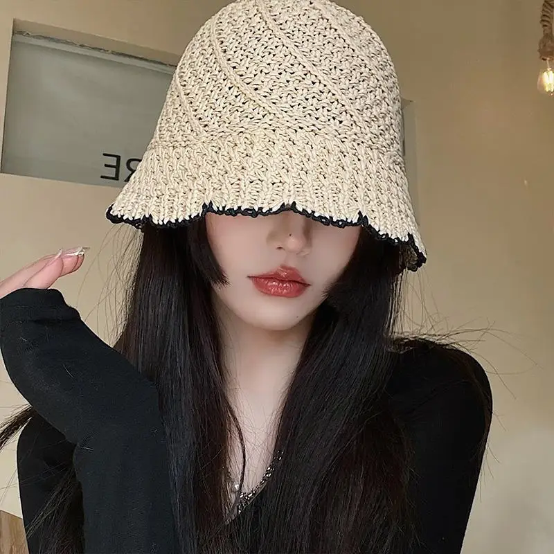 Summer Fashion Lady Beach Hat Foldable Bucket Hat For Women Outdoor Sunshade Solid Fisherman Hat With Edge Party Gift