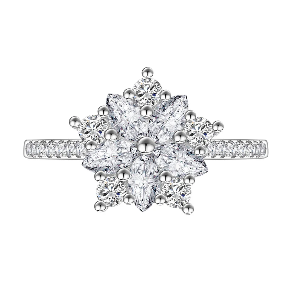 Zhenchengda Five Pointed Star Set with 5A Zircon S925 Pure Silver Ring for Women, Colorless, Fashionable and Versatile