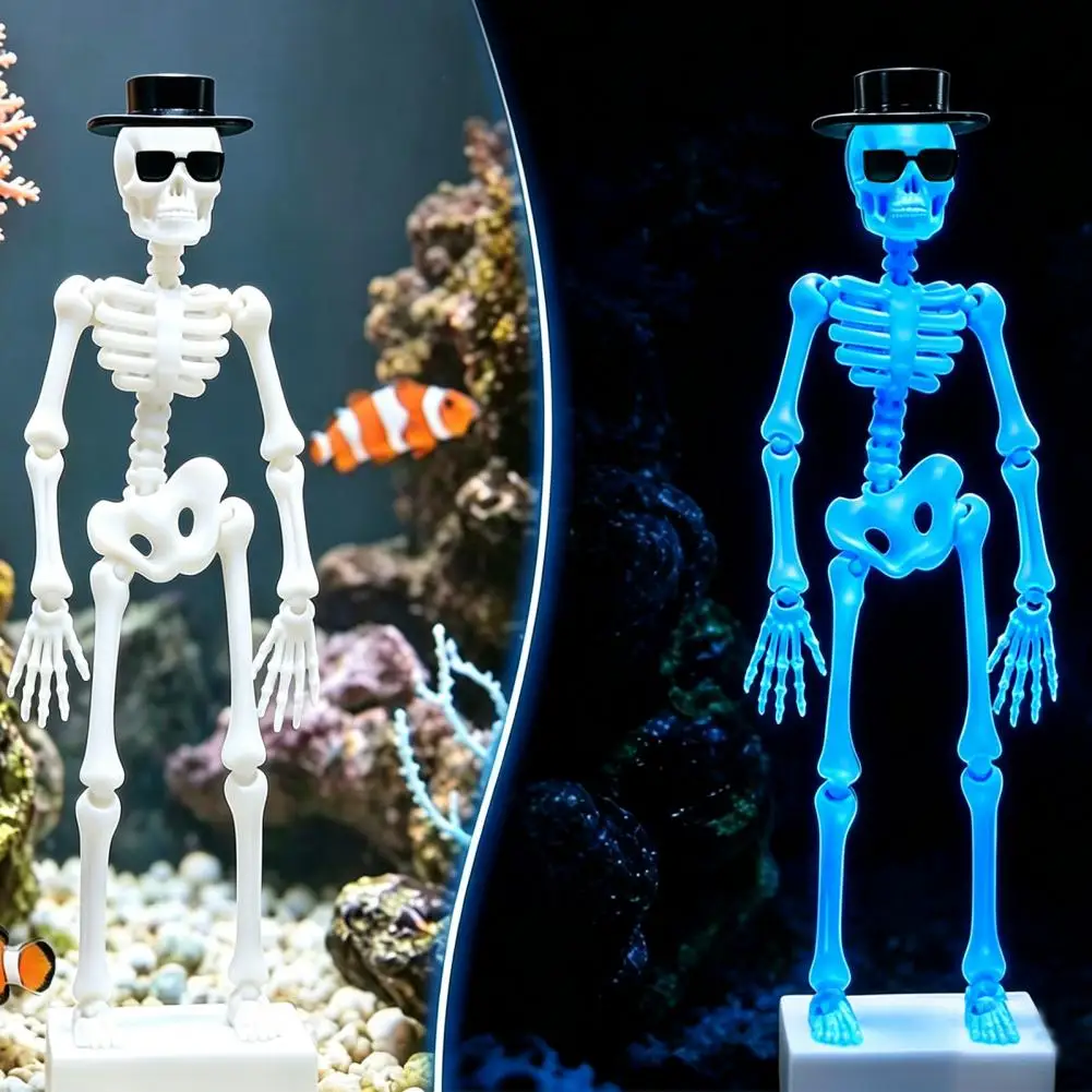 Aquarium Skeleton Decorations Fish Tank Ornament with Movable Joints Dancing Skeleton Aquarium Bubbler with Adjustable Air Flow