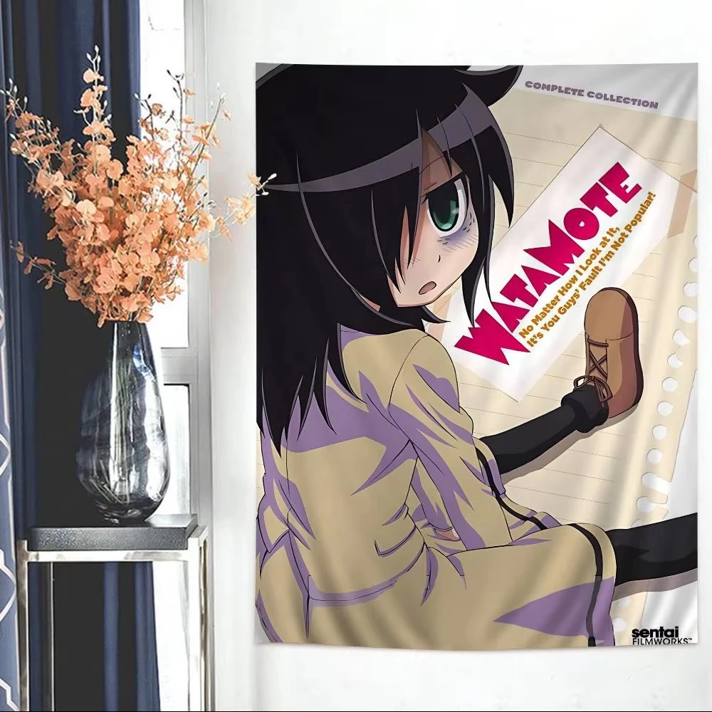 Tapiz de anime WataMote, colgante de pared colorido de Tomoko Kuroki, arte de pared bohemio con mandala para decoración del hogar, dormitorio, dormitorio, impresión plana