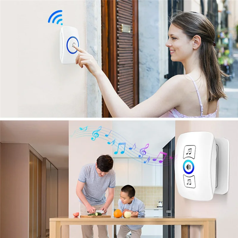 

Wireless Doorbell Waterproof Welcome Chime Home Door Bell Intelligent 32 Songs Smart Alarm For Store Hotel US Plug-[A49T]