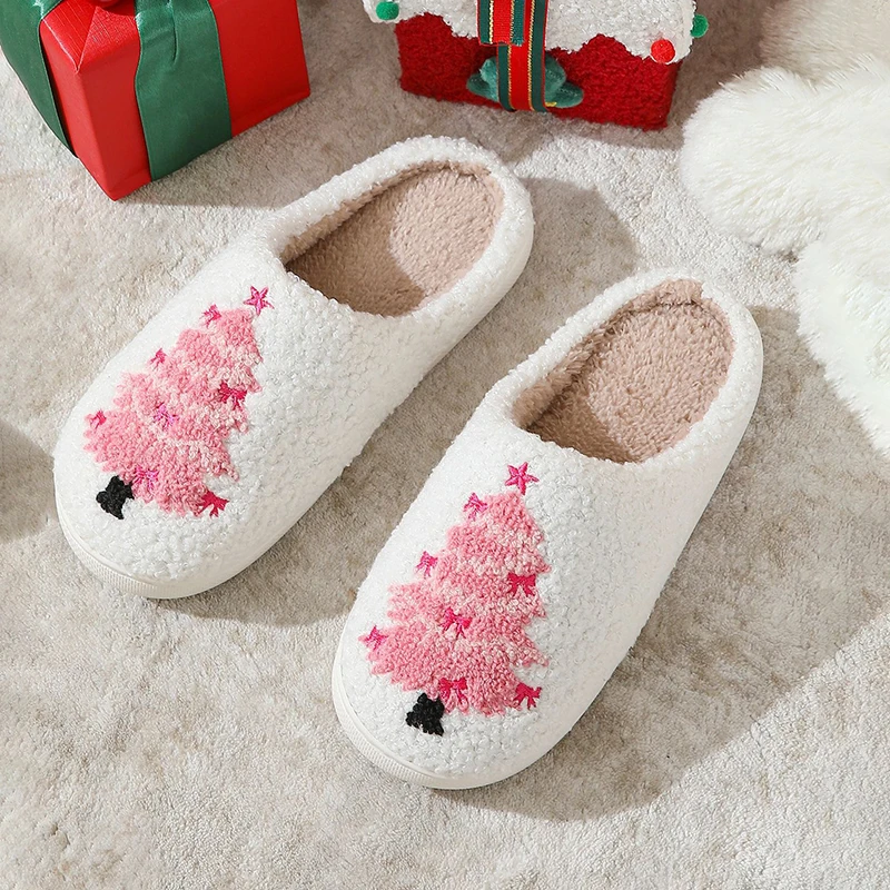 Christmas Plush Women Slippers Home Cute Snowman Tree Holiday New Winter Fluffy Shoes Couple House Fuzzy Fur Slides Unisex Gifts view 4