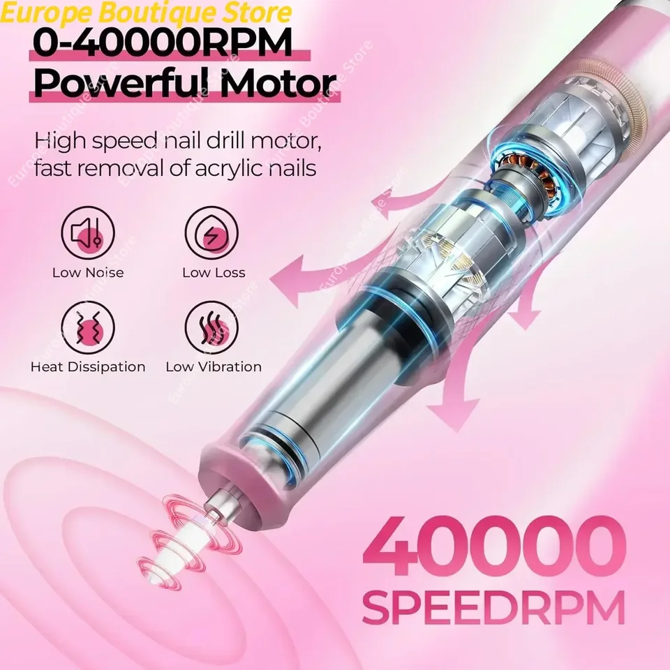 Nuevo 2026 Taladro Eléctrico para Uñas 40000RPM Pantalla LCD Profesional Lima de Uñas Kit de Manicura y Pedicura para Uñas Acrílicas Gel 3