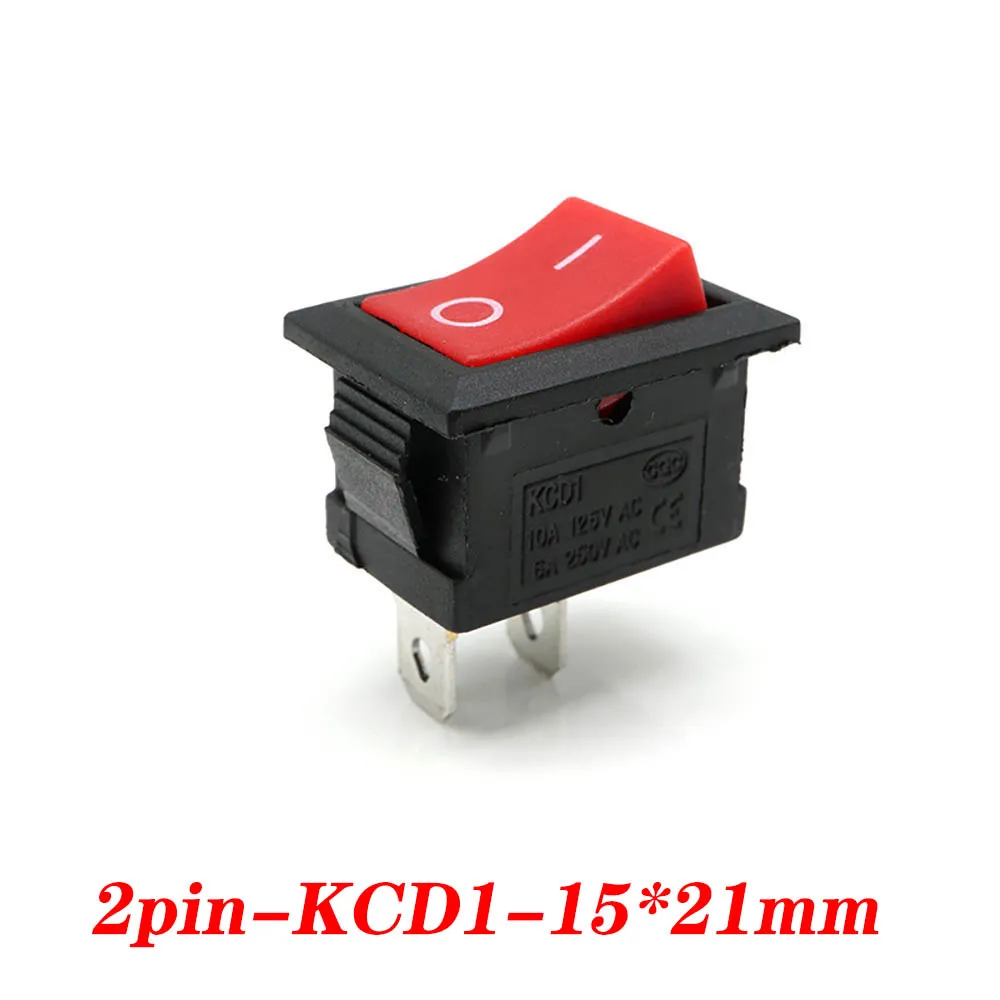 

5pcs KCD1/KCD11 2Pin10x15mm/15x21mm Mini Push Button Switch SPST3A250/6A250VAC Snap-in on/Off Boat RockerSwitch Red