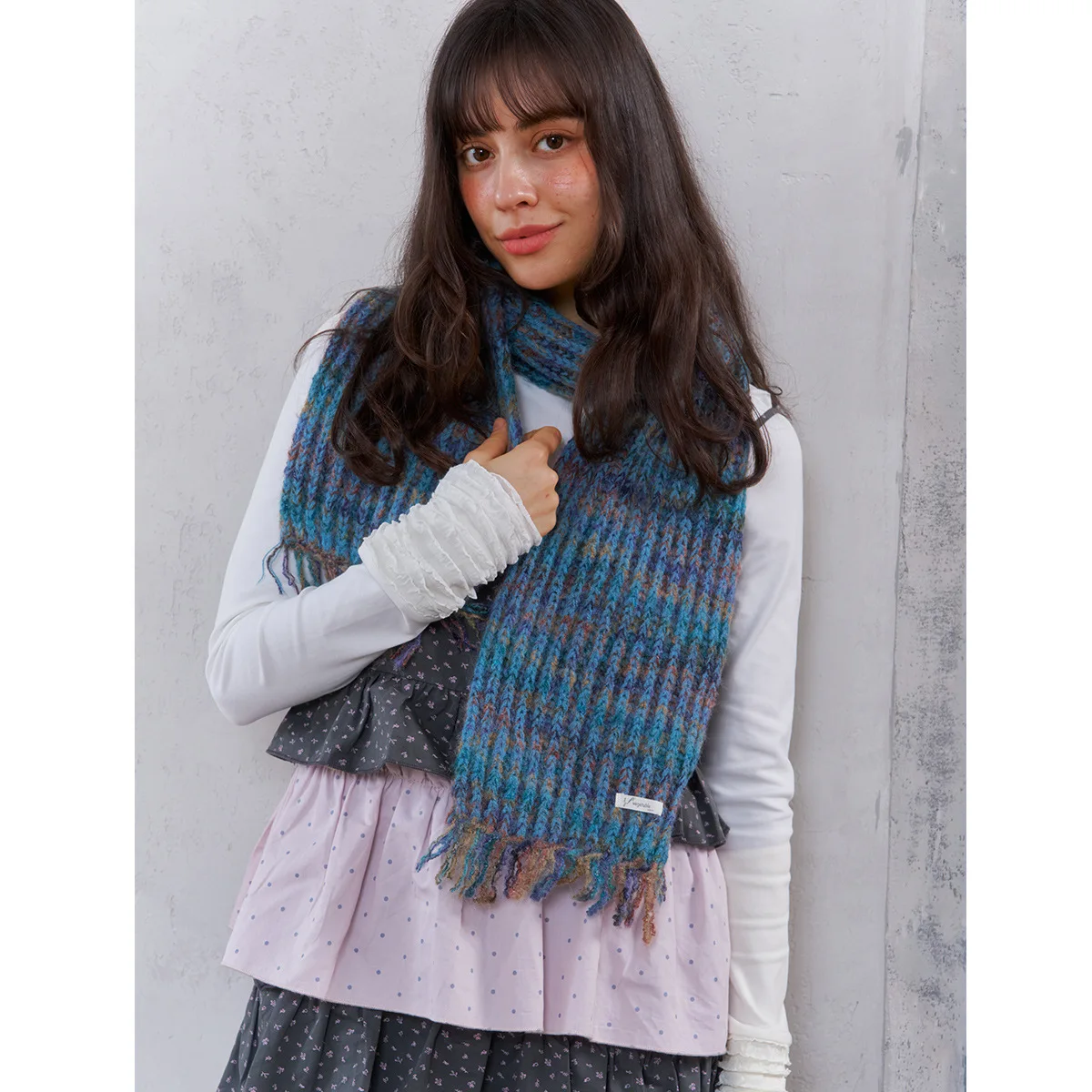 

2025 New Gradient Color Wool Blended Soft Knitted Women's Scarf Anti Cold Thickened Warm Outer Coat Shawl Skin friendly Scarf