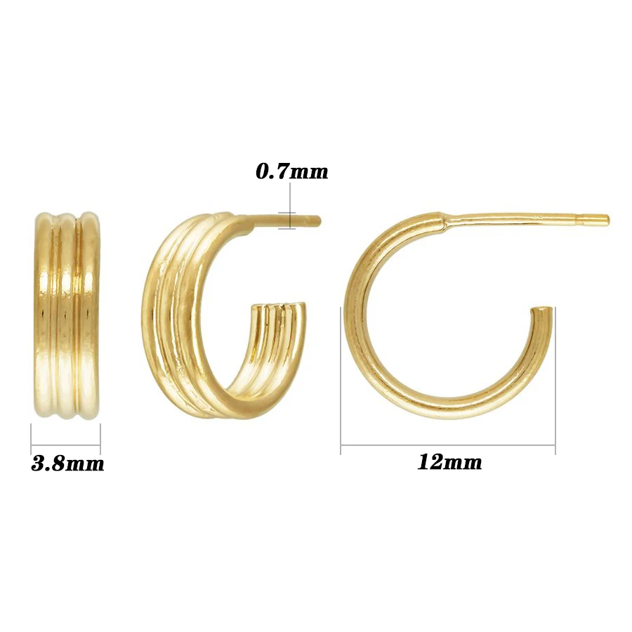 14K Gold Filled 12mm Triple Gold-Filled Post Hoop Earrings Endless Layered Hoop Post Wires Earring Hook Component for Jewelry - view 6