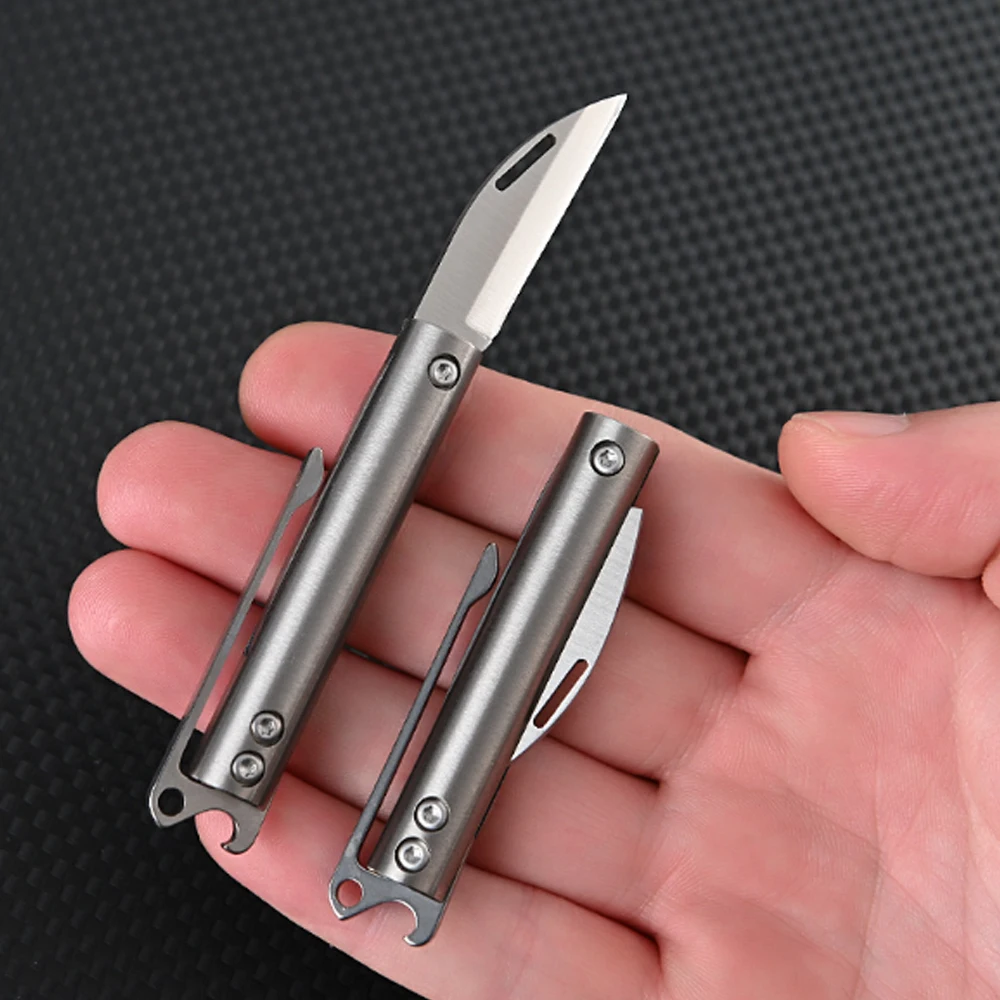 Titanium alloy folding knife with high hardness for outdoor camping, easy to carry with back clip folding knife when unpacking