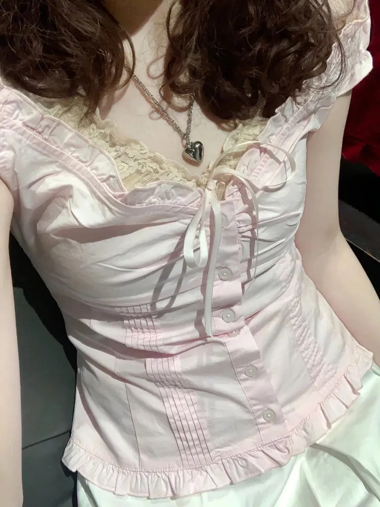 تي شيرت نسائي من براندي جيرل سبايسي جيرل بأكمام مكشكشة وتصميم ضيق من مزيج القطن والبوليستر