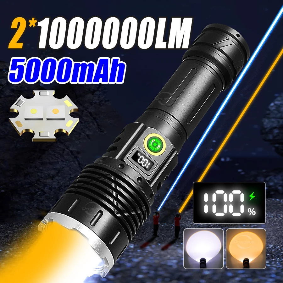 1000000LM High Power LED Flashlights 5000mAh Rechargeable LED Torch Outdoor 2000M Ultra Powerful Flashlight Eye Protect Lantern