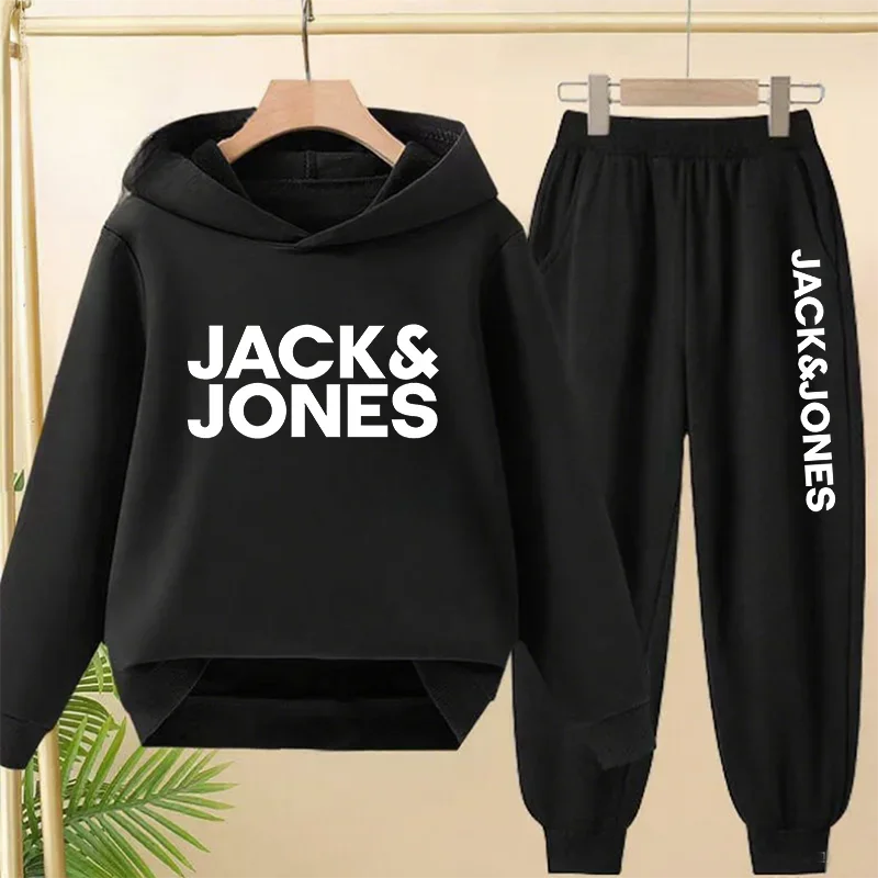Solid Hoodie Jogger Tracksuit Front Decor Print Elastic Sweatpants Soft Breathable All Match Men Daily Fitness Set