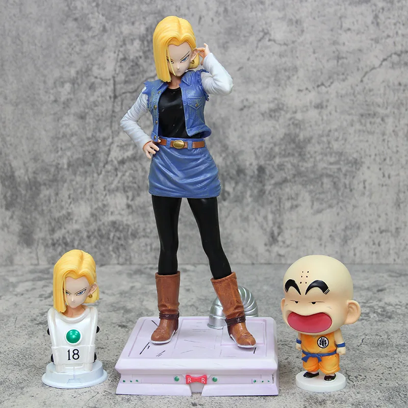 30cm Dragon Ball Super Saiyan Android 18 Sonderedition Kopfskulptur (mit Kid Krillin) Anime-Figur Modellstatue Sammlerstück
