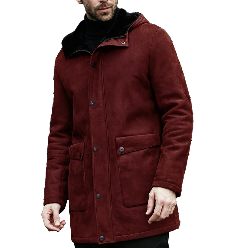 معطف سميك مبطن بالصوف للرجال معطف مبطن بالصوف ملابس شتوية بدون نسيج مرن مادة البوليستر معطف بطول منتظم