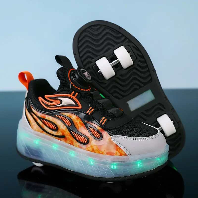 

Shoe with 4 Wheel Kids Roller Skates Rolling Wheeled Shoes Removable Sneakers for Boys Girls Speed Inline Powerslide Skate Shoes
