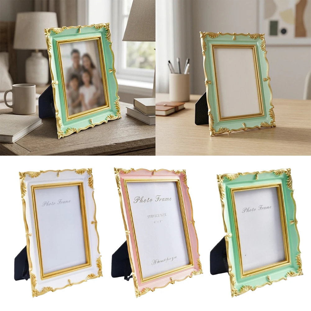 Retro Elegant 7‑Inch Photo Frame With Delicate Gold Detailing, Decorative Tabletop Wall‑Mount Picture Frame For Home Office