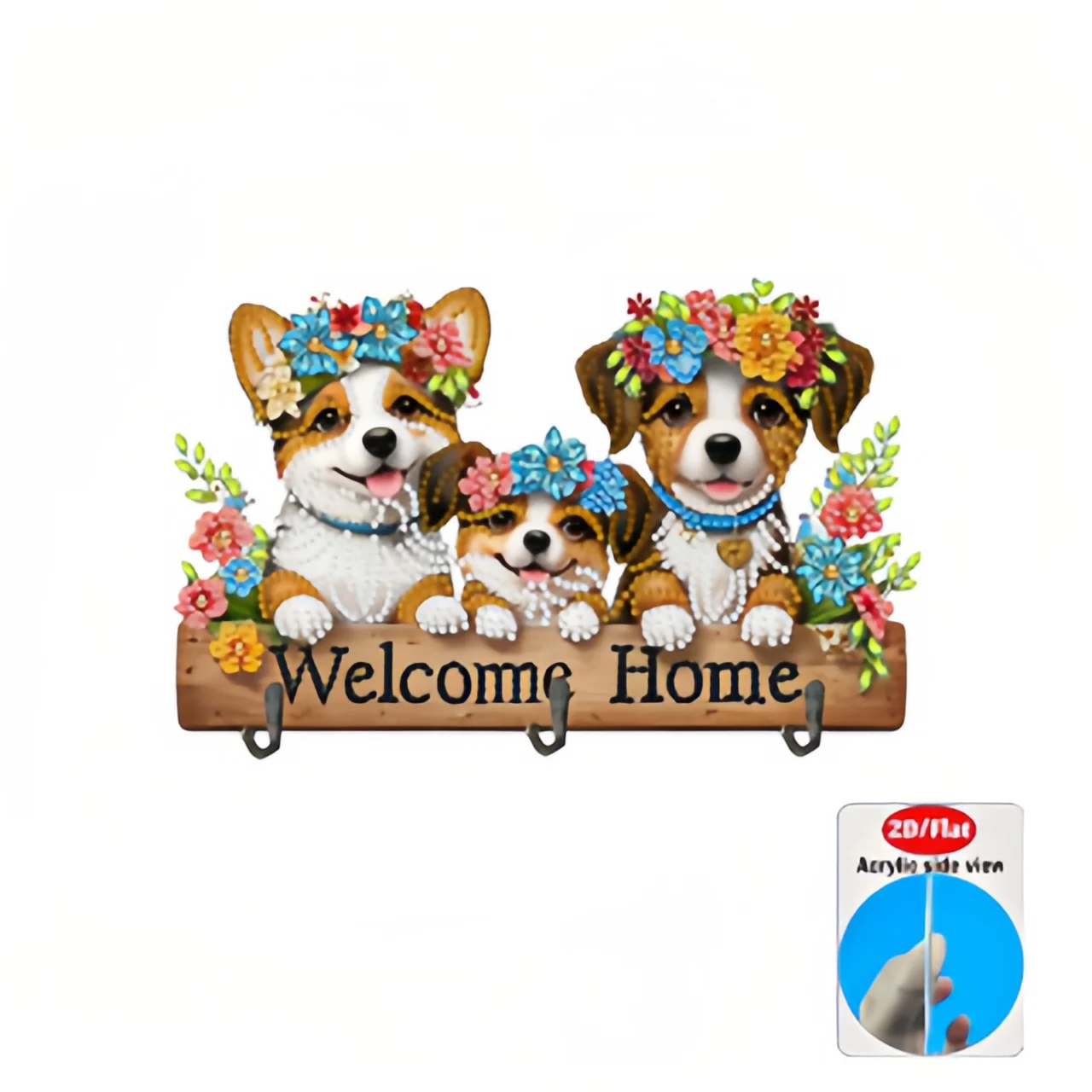 2D Flat 1pc Acrylic Welcome Plaque Diamond Painting Desktop Ornament Set, Shiny Wall Decor, Holiday Gift
