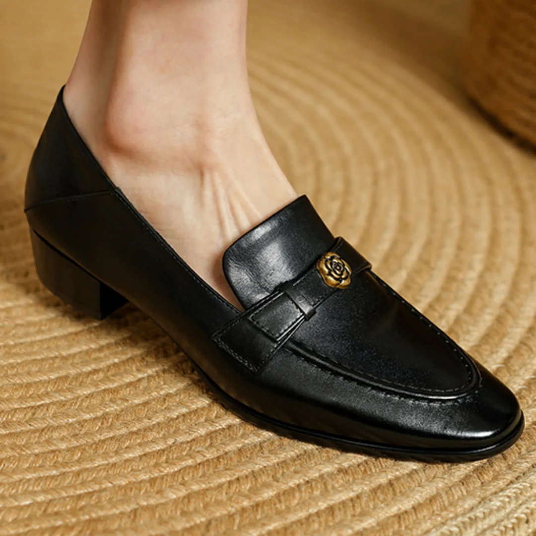 

danxuefei 2025 spring new women's cow leather round toe slip-on flats loafer metal buckle soft comfortable casual moccasins shoe