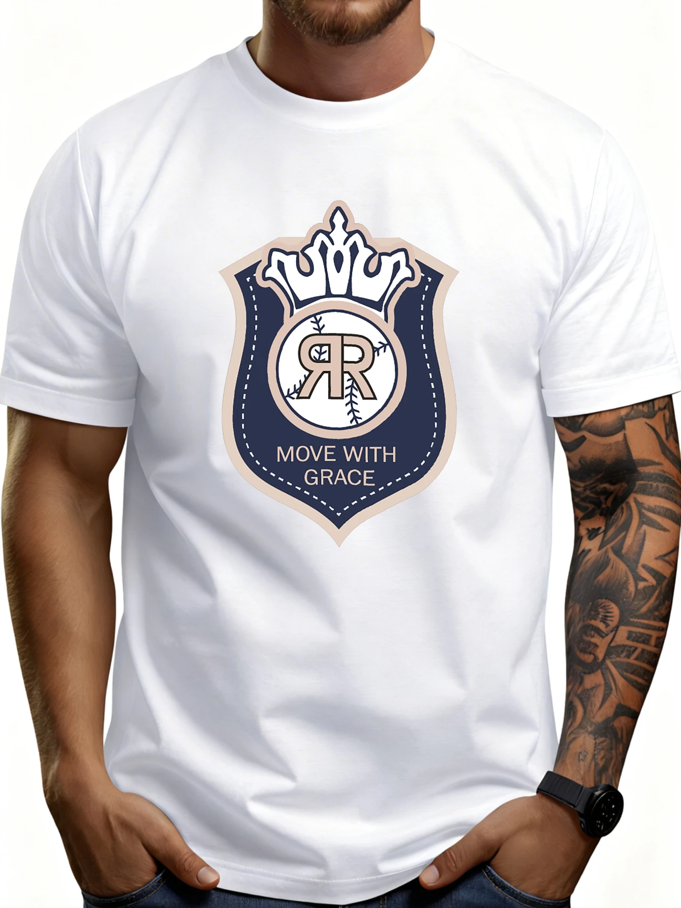 Casual Style Men's T-Shirt with Elegant Design Featuring a Royal Crown and Baseball Logo, Suitable for Everyday Wear and Sports Fans, Is the Perfect Gift for Him.