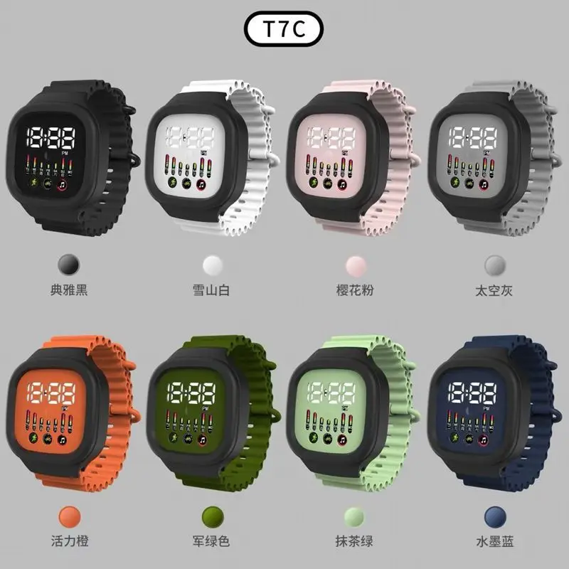 رائجة البيع للموسم الجديد LED ساعة إلكترونية T7C الشمبانيا الأسود المحيط حزام موضة طالب ساعة رياضية رقمية الهدايا