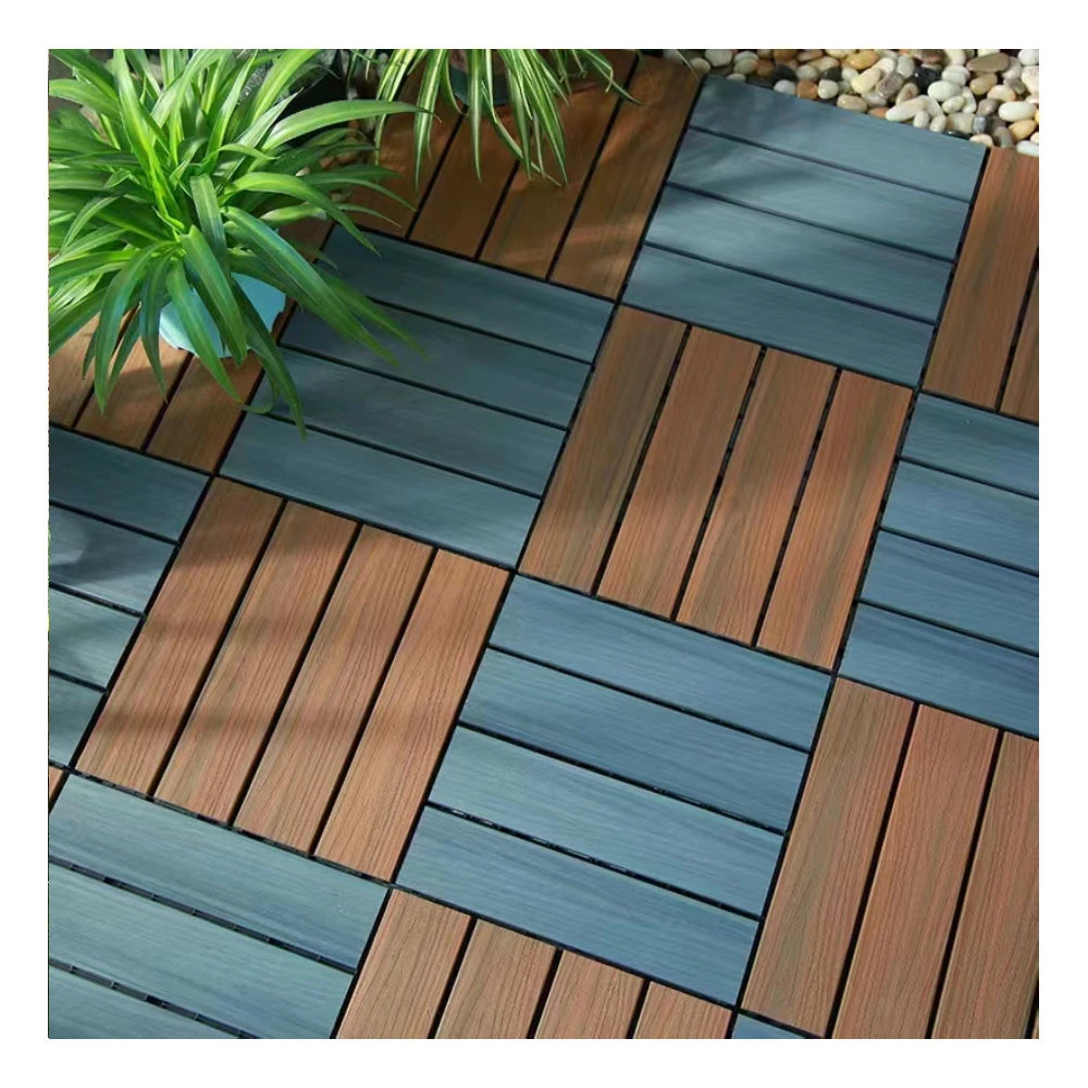 New Waterproof Wood Grain Flooring WPC Deck Tiles Plastic Wood Composite Interlocking Decking Tiles for Outdoor Balcony Garden