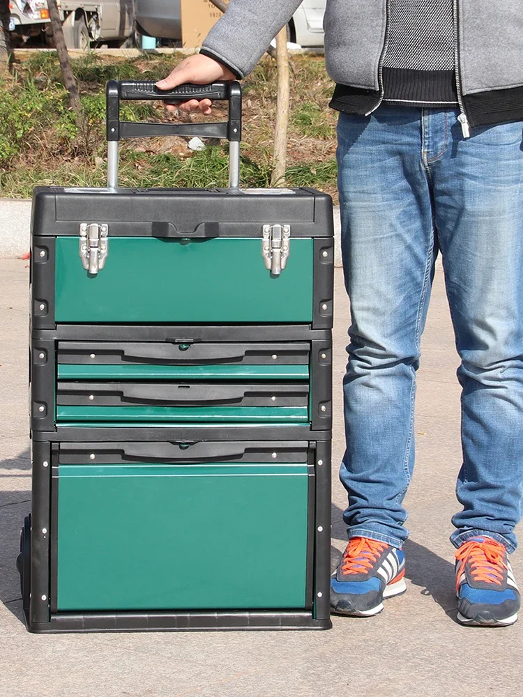 For Multi functional three-layer combination pull rod hardware toolbox with wheels, movable hardware tool cart