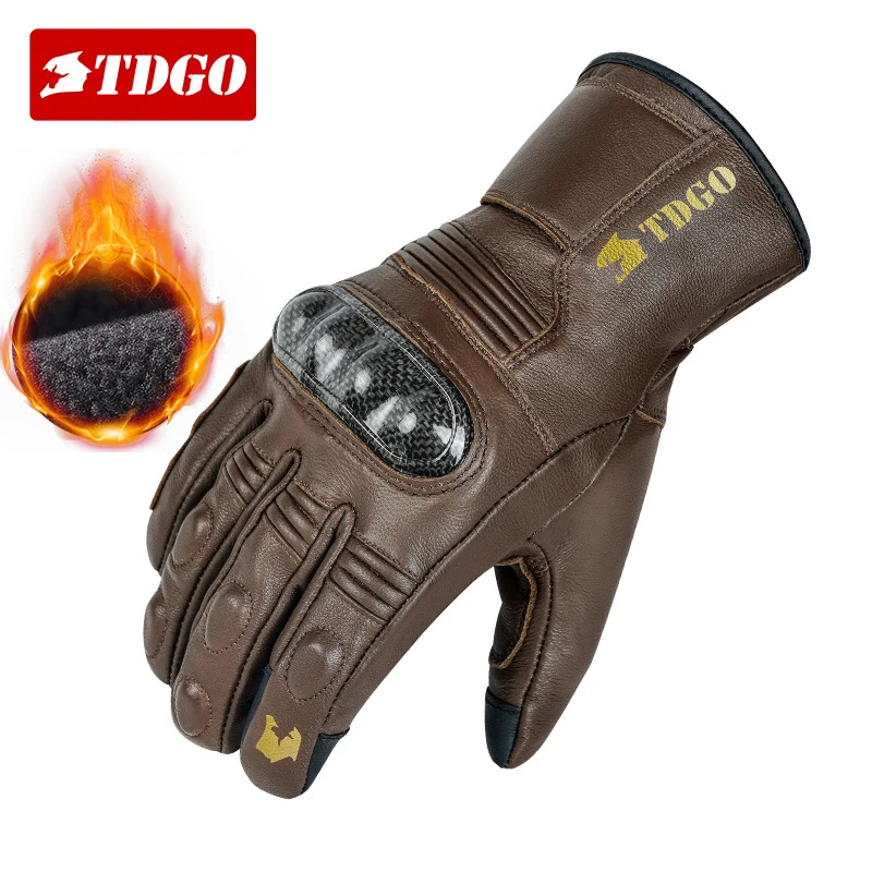 Winter Motorcycle Gloves Genuine Leather Warm Inner Waterproof Gloves Touch Screen Carbon Fiber Protection Riding Equipment