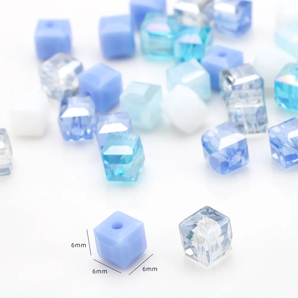 36Pcs/Lot 6mm AB Faceted Glass Crystal Square Beads Loose Spacer Cube Crafts Jewelry DIY Making Bracelets Earing Accessories