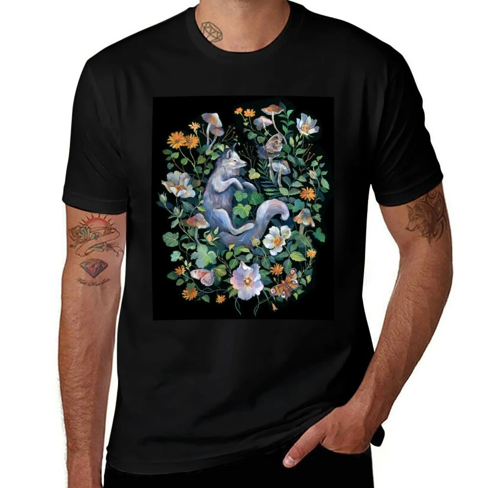 

White Fox Floral Garden T-Shirt sublime custom t-shirts graphic shirts customizeds t shirts for men pack