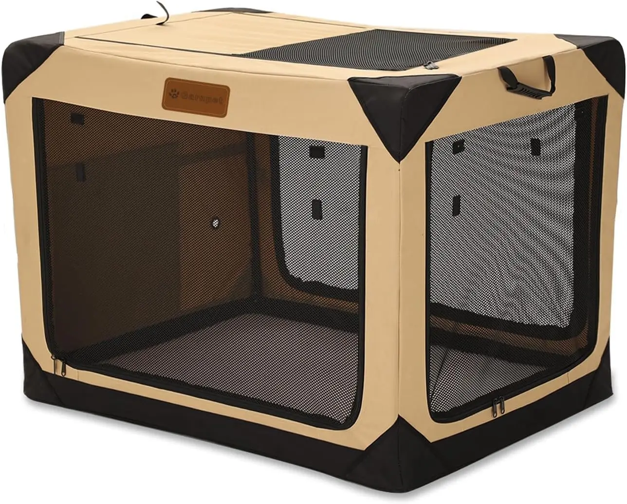 

Foldable Soft Dog Crate with 4 Doors, Lightweight Collapsible Kennel for Small Dogs Indoor Outdoor Travel