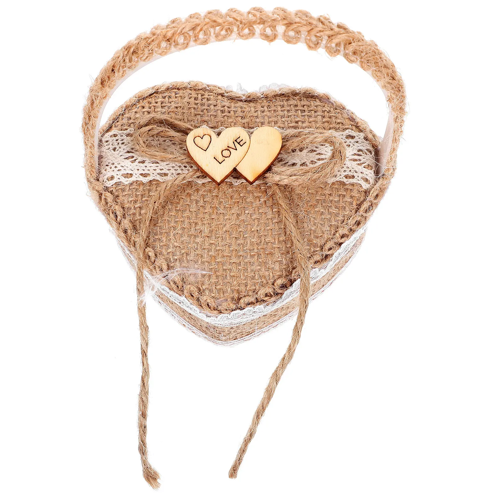 Cesta Delicada para Guardar Anillos, Organizador de Anillos de Boda de Madera Rústica y Tela, Contenedor de Joyas, Regalo para Propuesta de Matrimonio