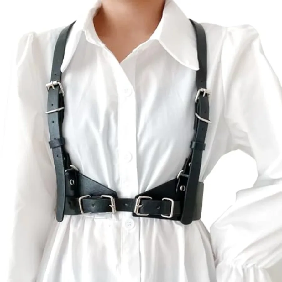 

Body Chest Harness for Woman Fashion, Punk Rock Leather Vest Women Belt Top Wide Black Goth Belts Gothic Accessories