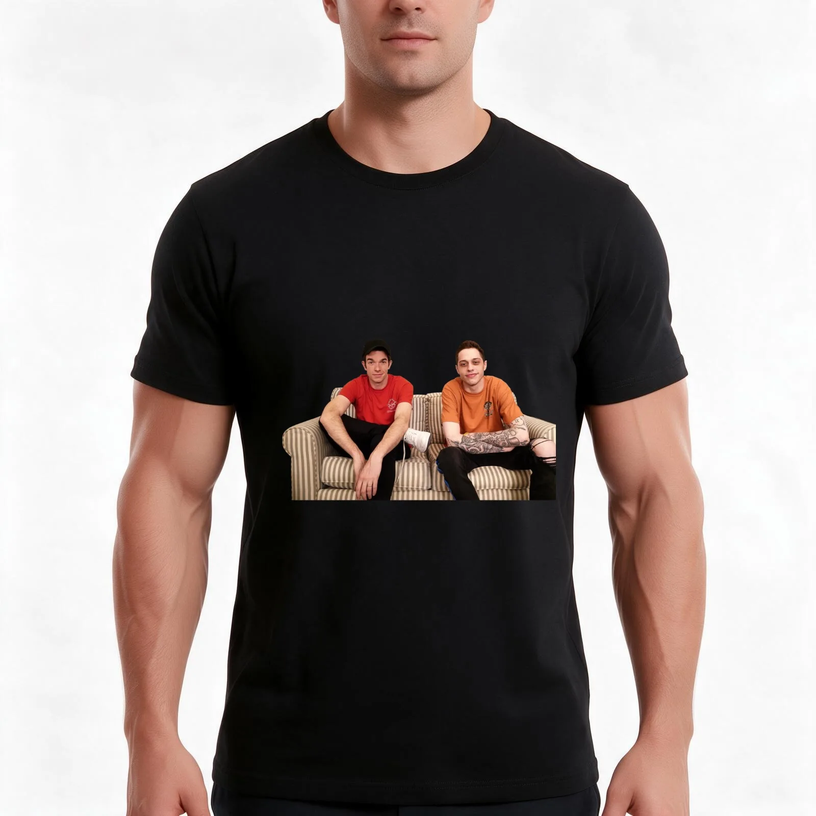 John Mulaney and Pete Davidson Lounging Together T-Shirt, Summer Casual Cotton Tee, Oversized Streetwear Tops, Unisex Men Women