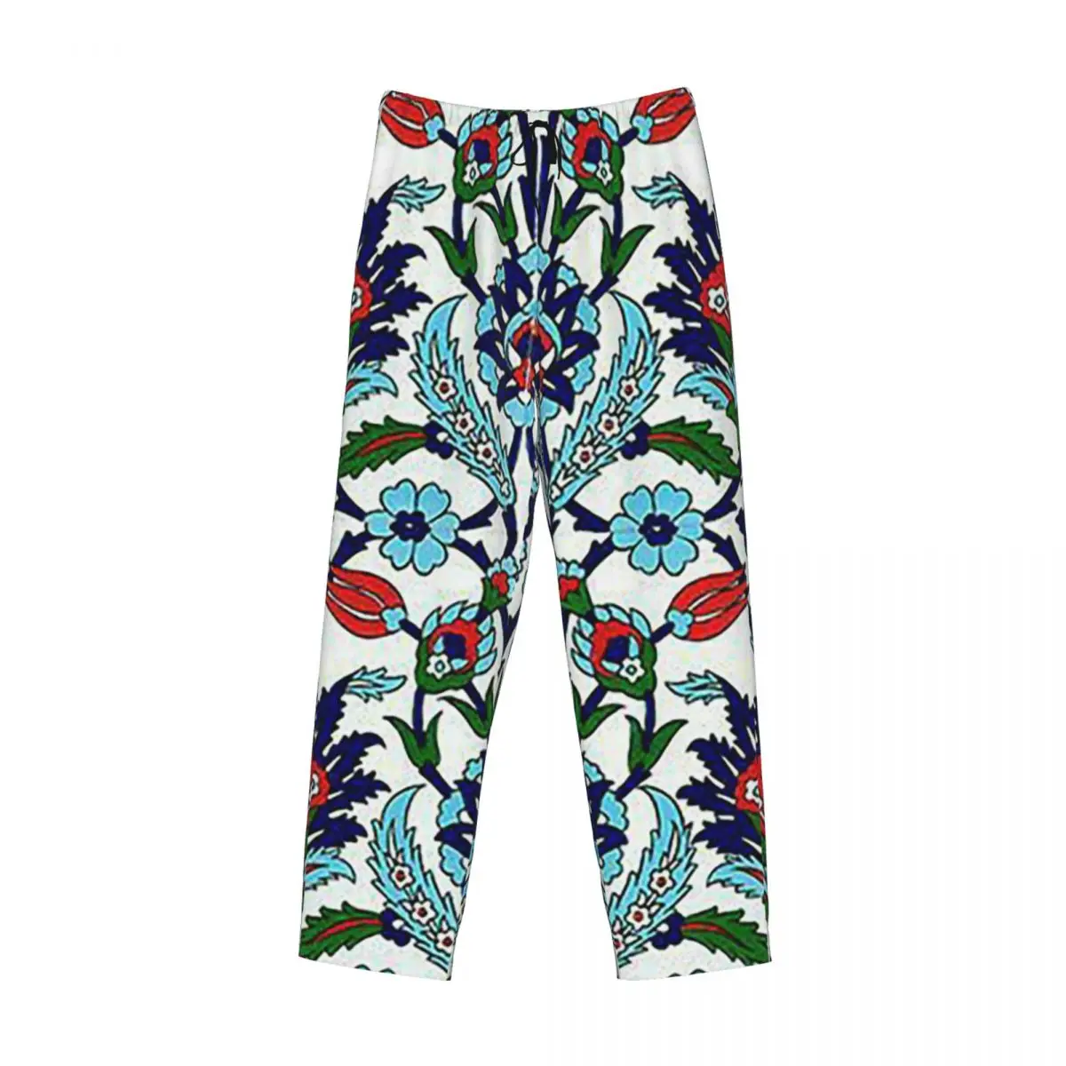 Custom Turkish Iznik Floral Pajama Pants Men Sleepwear Sleep Lounge Bottoms with Pockets
