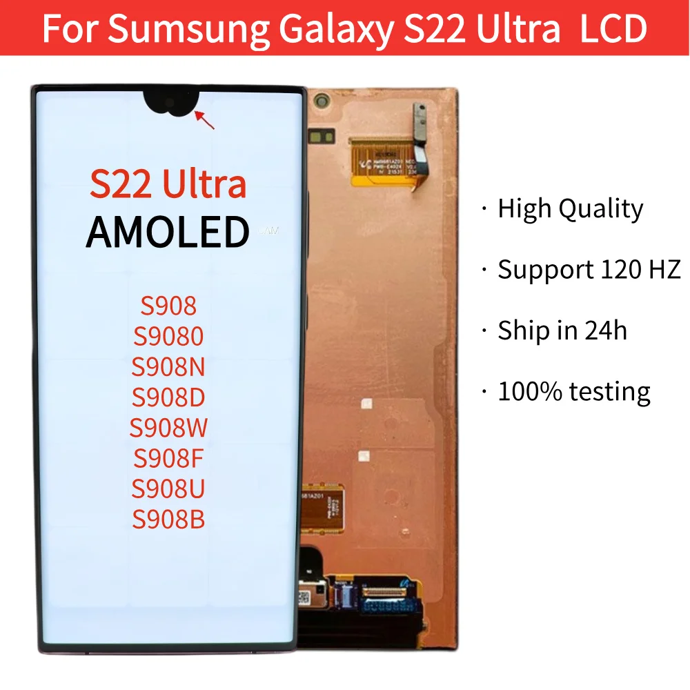 삼성 갤럭시 S22 울트라 5G S908B S908B/DS LCD 디스플레이 터치 스크린 교체용 ORI AMOLED S22 울트라 스크린