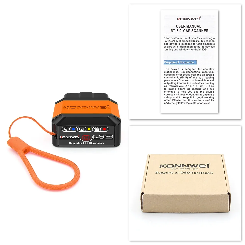 KONNWEI KW905 ELM327 V1.5 OBD2 Scanners Bluetooth 5.0 for Android/IOS ELM 327 OBD 2 Car Diagnostic Tool Code Reader