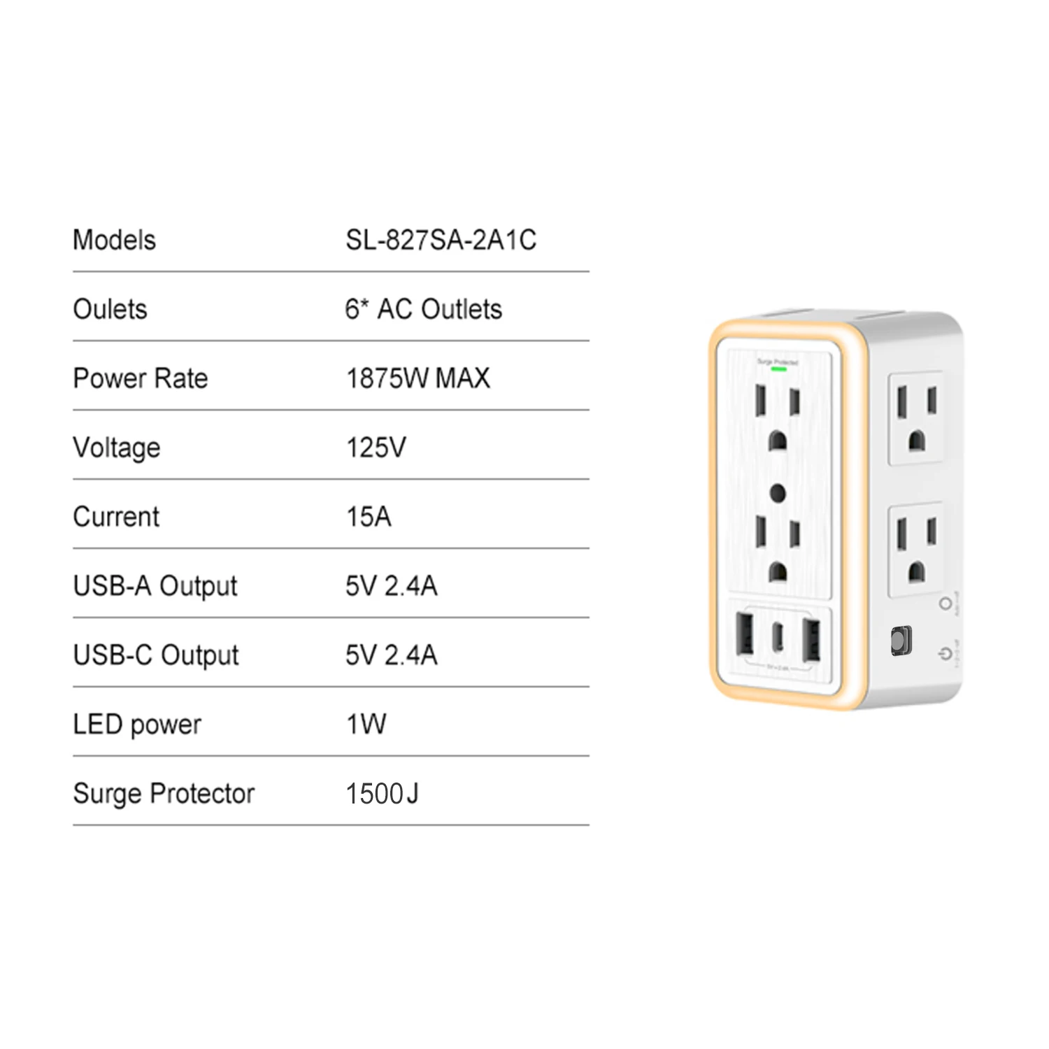US Plug Power Strip Multitap 6 AC Outlets 2 USB 1 Type C Port Charge Electrical Socket Network Filter Fast Charging Home Office - view 5