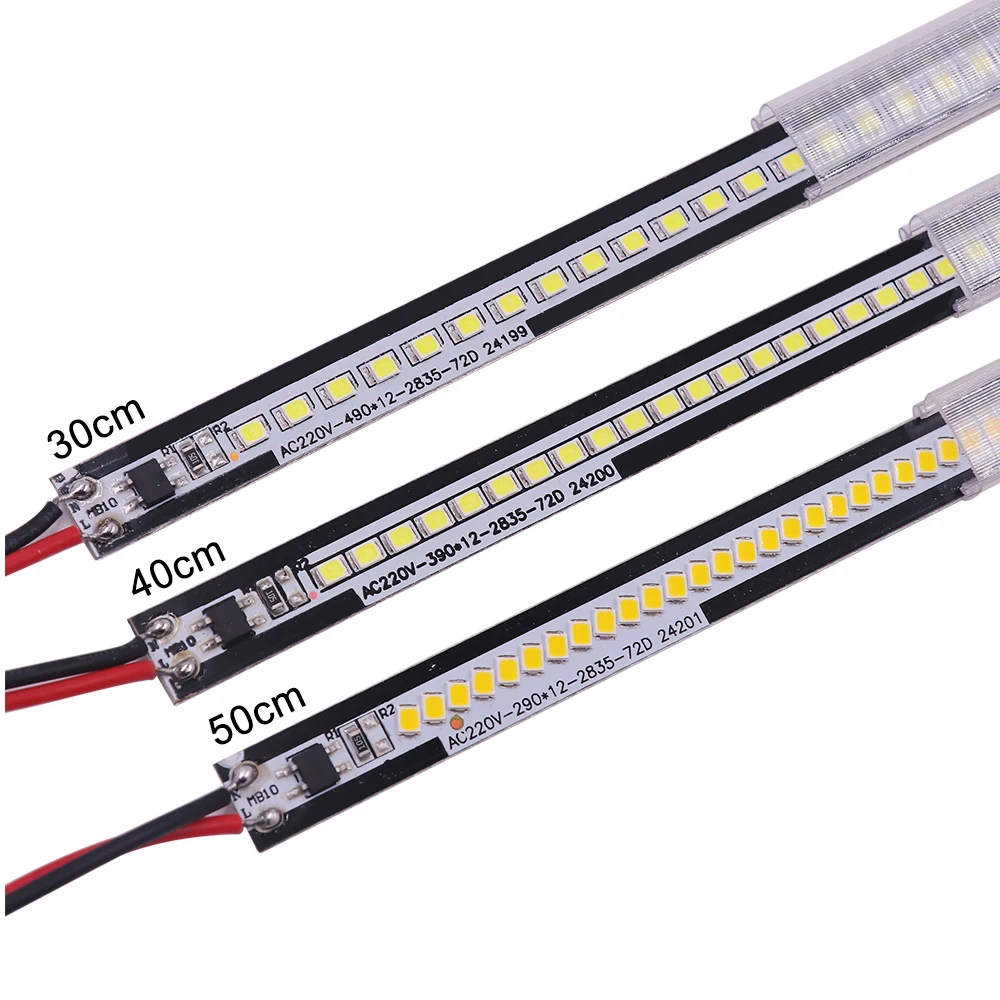 220V Led Rigid Strips + EU Plug 30/40/50CM 72LEDs Kitchen Under Cabinets Fluorescent Floodlight Tube Lamp Super Bright Bar Light