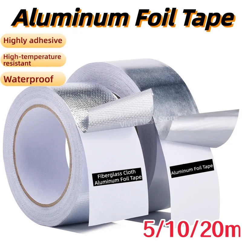 

5-10m Fiberglass Cloth Foil Tape Heat Insulation Leak Kitchen Pipe Repair Stickers High Temperature Resistant Aluminum Foil Tape