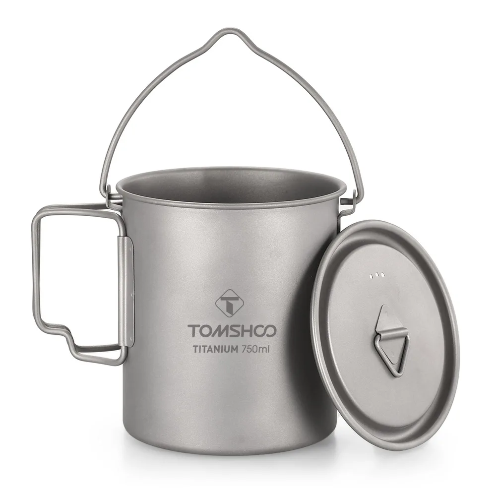 

Ultralight 750ml Titanium Pot Portable Titanium Water Mug Cup with Lid and Foldable Handle Outdoor Camping Cooking