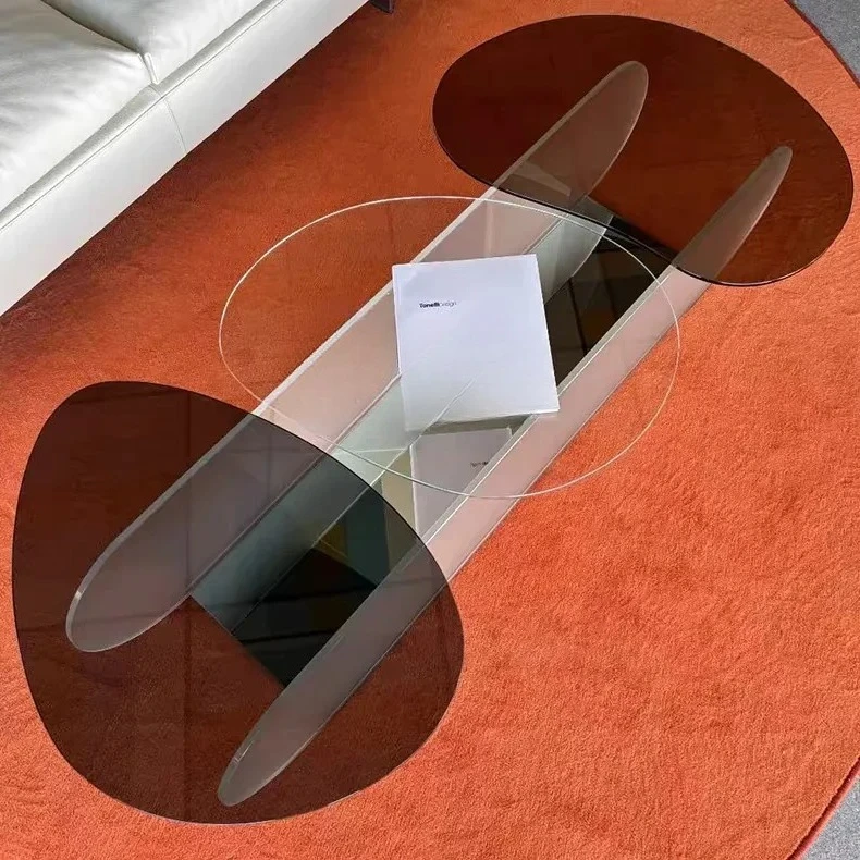 Y1 Modern tempered glass  , living room minimalist three-color tea table, special-shaped table, transparent coffee table