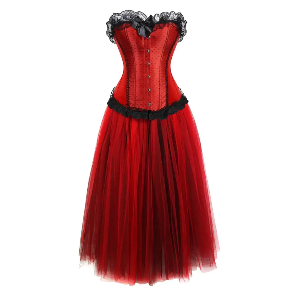 

Woman Corset Sexy Lace Flower Corset Dresses Plus Size Bustier with Skirt Long Tutu Set Plus Size Exotic Halloween Costumes