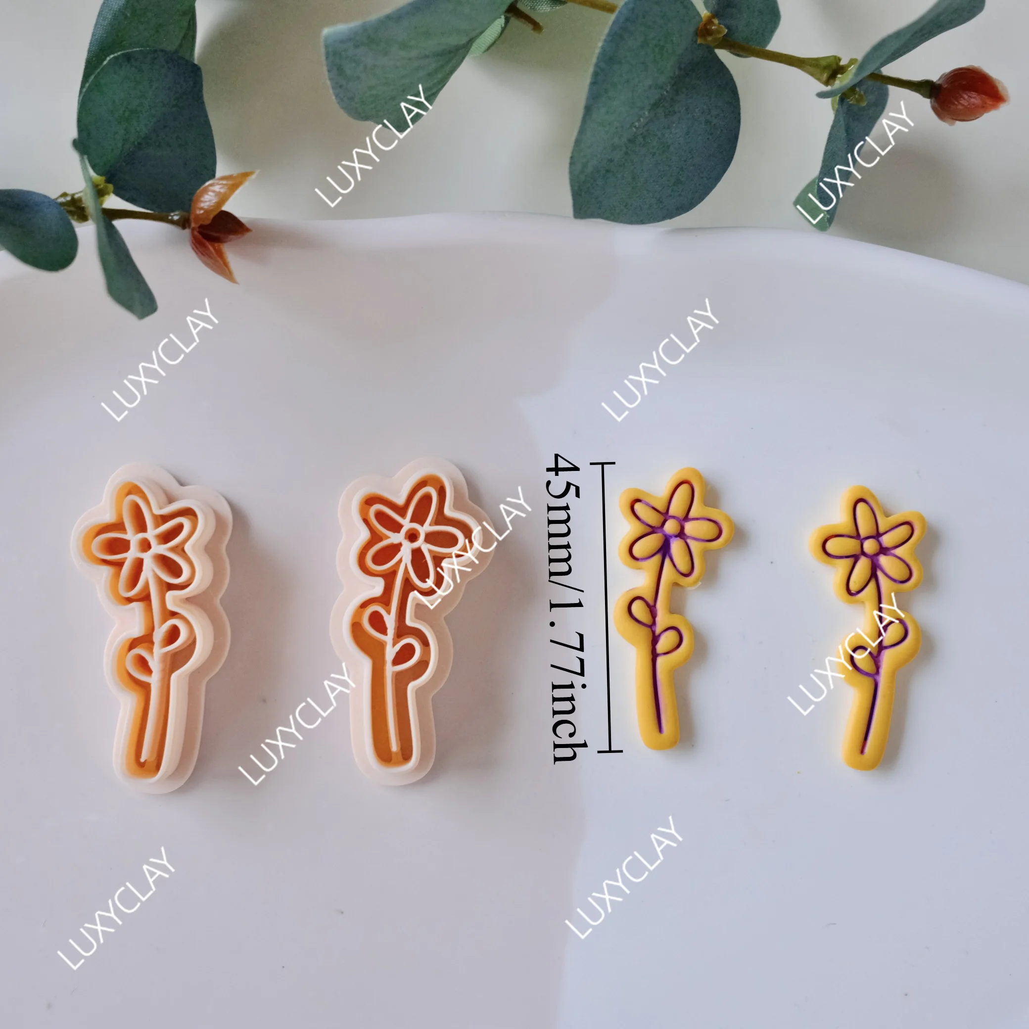 2pcs Daisy Bouquet Shape Polymer Clay Earring Cutters, Embossed Daisy Flower Clay Cutter Molds for Pendant Jewelry Making - view 2