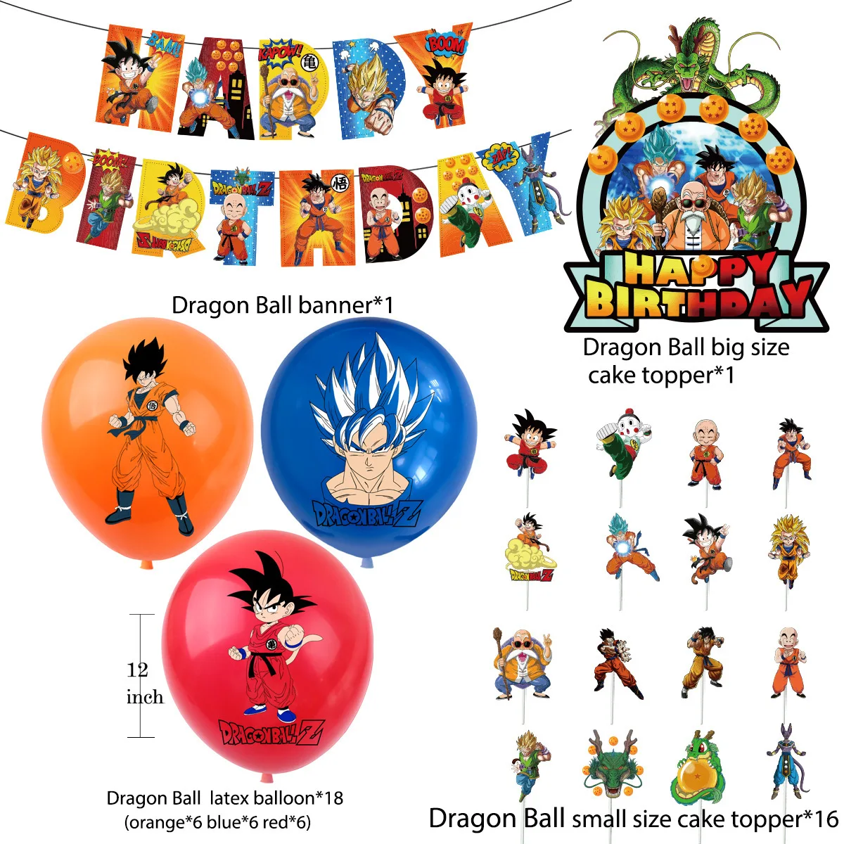 Juego de suministros de fiesta temática de Dragon Ball, Goku de Anime, Decoración de Pastel de cumpleaños, pancarta, mantel, plato, globos,