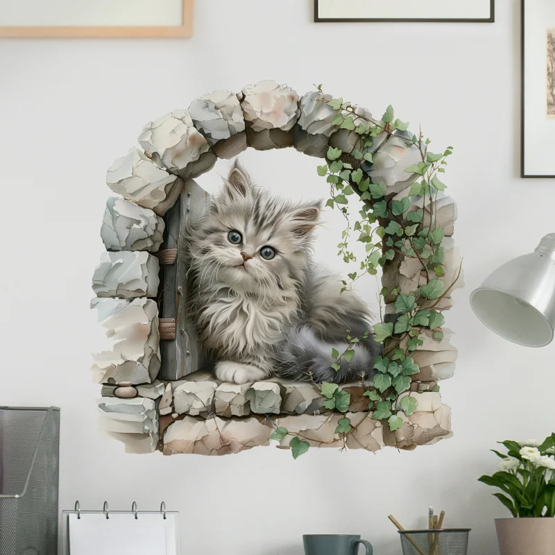 Katze Wanda uf kleber selbst klebende Vinyl Aufkleber Tier Fenster Zubehör Haupt dekoration Schlafzimmer Badezimmer DIY Cartoon Aufkleber