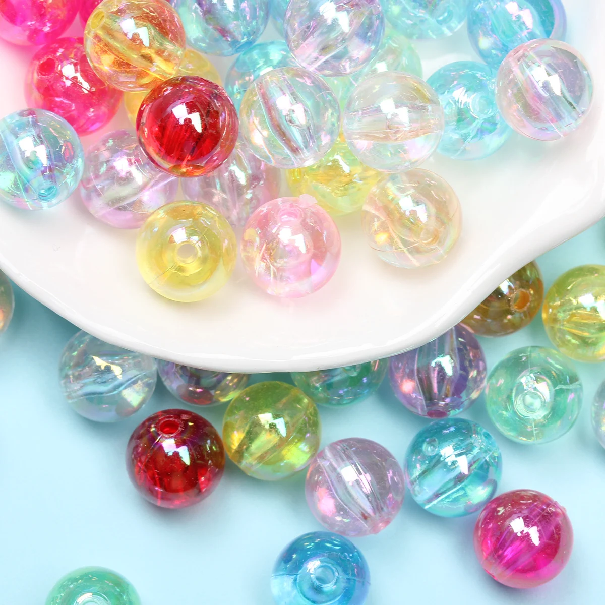 6MM-10MM 50/100pcs/Pack Iridescent Acrylic Round Beads DIY   Neckalce Bracelet Pendant For Jewelry Making Handmade Material